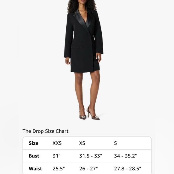 The Drop Black Double-Breasted Blazer Mini Dress, Satin Lapel, Size: XS - Picture 4 of 7